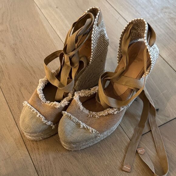Tan Espadrille Wedge Sandals - Picture 2 of 5